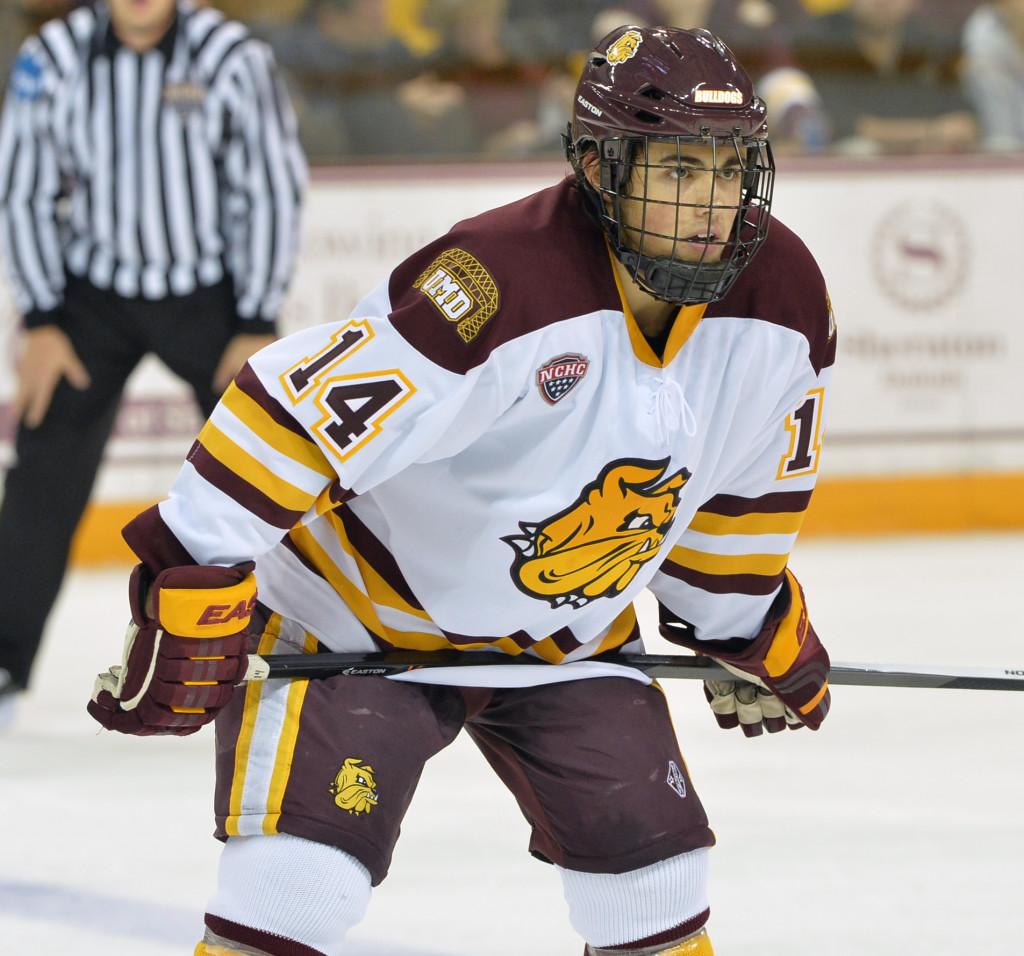 Minnesota-Duluth senior forward Alex Iafallo, of Eden, NY, notched a hat trick last Friday night in his team's 5-2 win, en route to sweeping North Dakota.  Minnesota-Duluth is ranked #1 and travels to play two games at #8 St. Cloud State University this weekend.  Read all about Iafallo and his team's sweep of North Dakota in today's post.