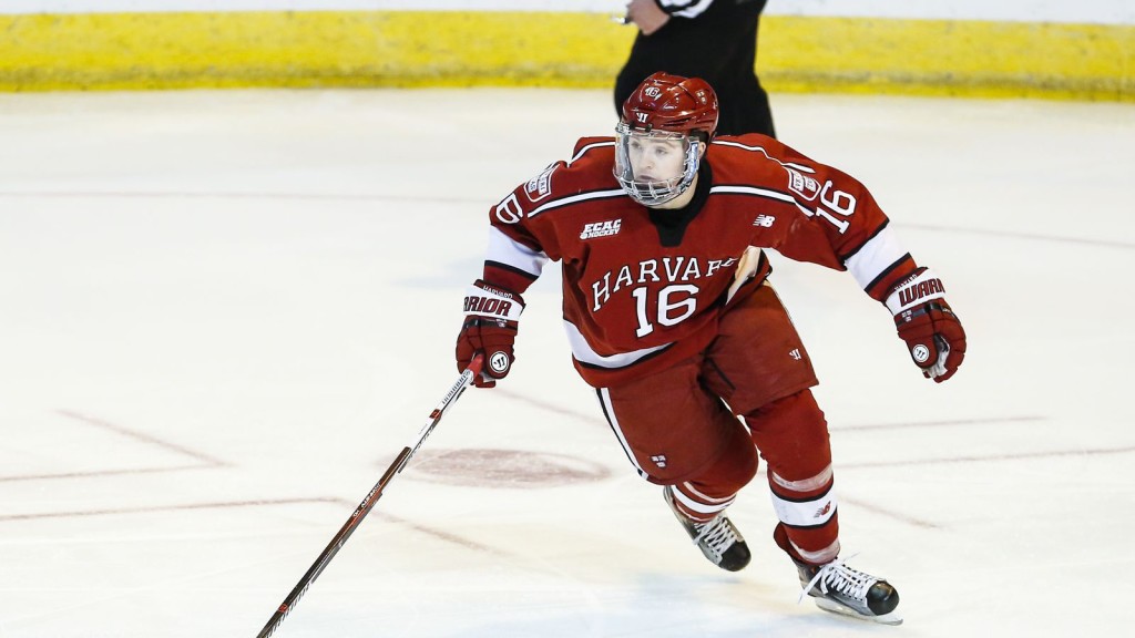 Harvard sophomore forward Ryan Donato, of Scituate, MA, leads his team in goals scored, with twenty, and is sixth on the team in assists, with eighteen.  As a freshman,the 6'1" 181lb forward scored thirteen goals and tallied eight assists.  He was picked in the second round with the 56th pick overall by the Boston Bruins in the 2014 NHL Entry Draft.  His dad, Ted Donato, is the coach, and he also played at Harvard, amassing 50 goals and 94 assists in his four year career there.  His dad was also picked by the Boston Bruins, where he played several seasons of his thirteen year NHL career; he scored 150 goals and added 197 assists in the NHL.  Harvard is 26-5-2, ranked #2 in the poll, and plays tomorrow in the opening round of the NCAA Tournament in Providence, RI, against #13 ranked Providence College, at 1:00pm Pacific Time on ESPNU.