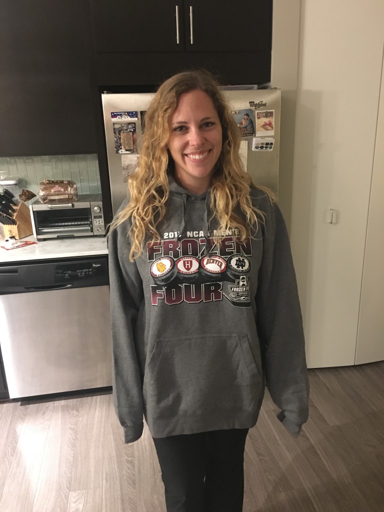 2017 College Hockey Update Pool Winner Olivia Schreader models her Official NCAA Frozen Four Trophy Sweatshirt. Learn how to get help with what will really make you happy in the 2017-18 College Hockey Seaon in today’s post. And learn Olivia Roth's tips on what led to her success in winning the Eighteenth Annual College Hockey Update Pool by reading her exclusive interview with The Update.