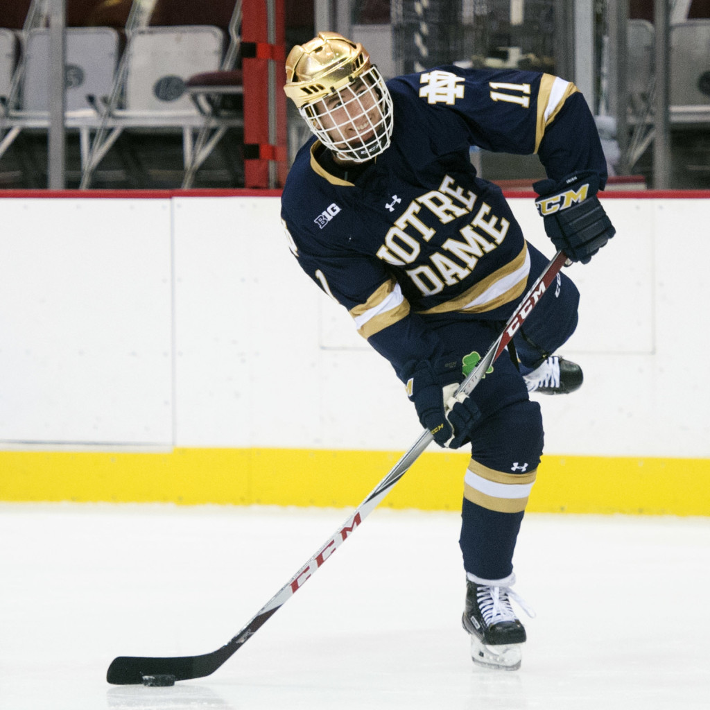 Notre Dame sophomore forward Cal Burke, of Boxborough, MA., is tied for first on his team in goals scored, wtih sixteen, and is eighth on the team in assists, with twelve.