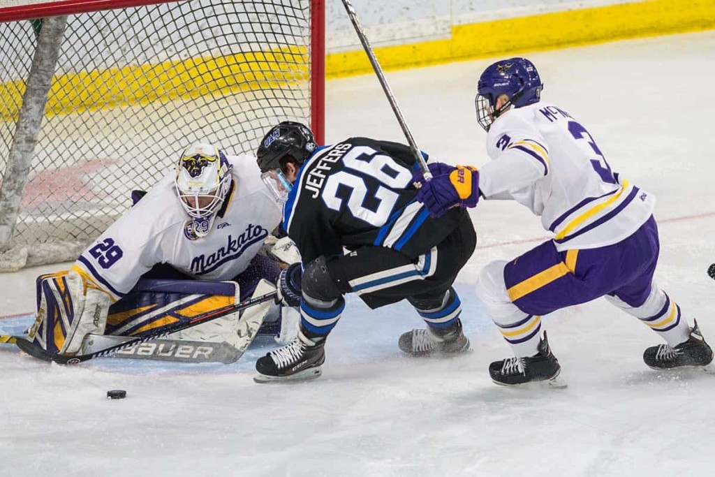 Mankato State freshman goalie Dryden McKay, of Downers Grove, Ill,