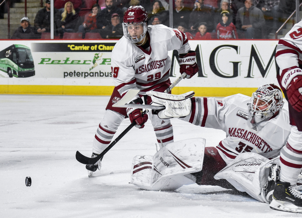 Massachusetts freshman goalie Filip Lindberg, of Espoo, Finland,