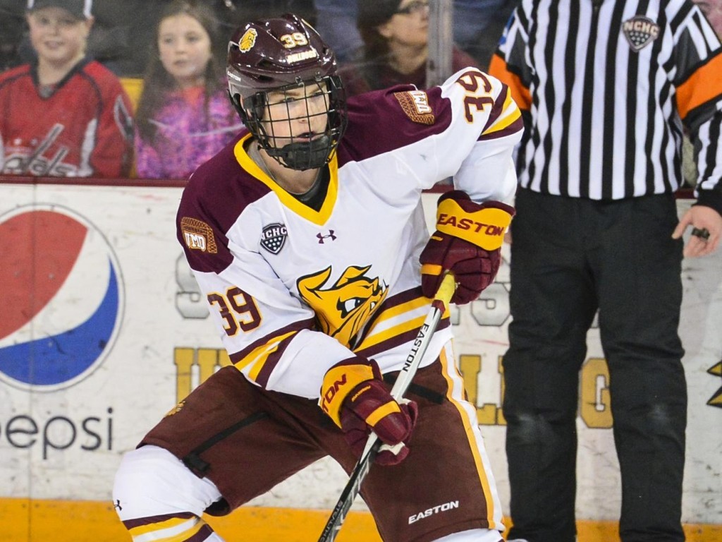 Minnesota-Duluth senior forward Parker MacKay, of Irma, ALB.,