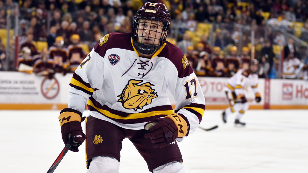 Minnesota-Duluth sophomore forward Cole Koepke, of Hermantown, MN., scored a goal and added an assist in his team's 4-1 win Sunday, and scored a goal and added two assists in his team's 5-1 win Monday, completing their sweep at Colgate University.  The 6'1" 195lb forward is second on his team in goals scored, with eight, and is tied for fourth in assists, with eight.  Minnesota-Duluth