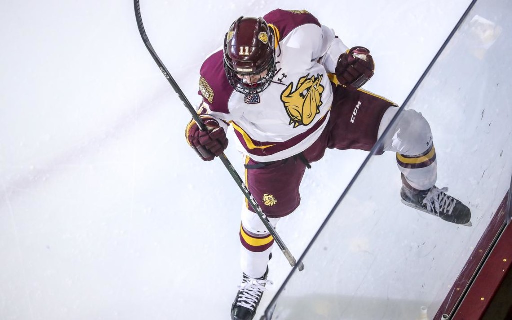 Minnesota-Duluth senior forward, of Cloquet, MN., scored two goals and added an assist in his team's NCHC Tournament opening round game against Western Michigan Sunday night, helping his team earn a 5-4 win to advance to the second round Monday night against St. Cloud State.  Monday night he again scored two goals, but things didn't go as well for his team, as they lost by a score of 