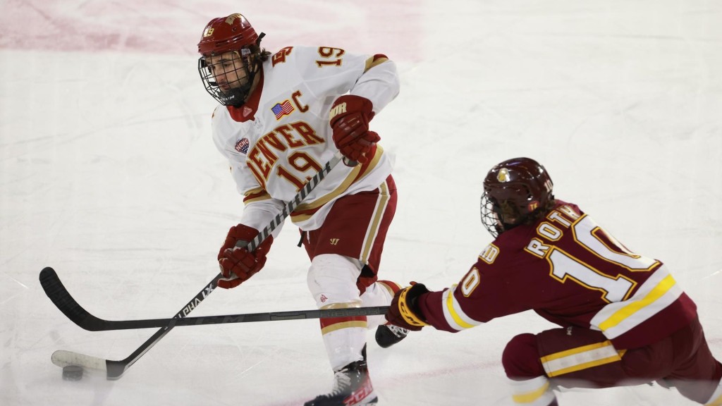 Denver senior forward Cole Guttman, of Los Angeles, CA., scored a goal and added an assist in his team's 2-1 win over Minnesota-Duluth in the Western Region Final Game in Loveland, CO., on Saturday, March 26th.  Guttman is third on his team in goals scored, with nineteen, and is second in assists with twenty-six.  Denver advanced to play Michigan in a Frozen Four semifinal in Boston on Thursday (tomorrow), April 7th, at 2:00PM Pacific Time on ESPN2.